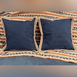 HIG Pair of Two Navy and Beige Faux Linen Burlap Accent Pillow Covers. 18”x18”